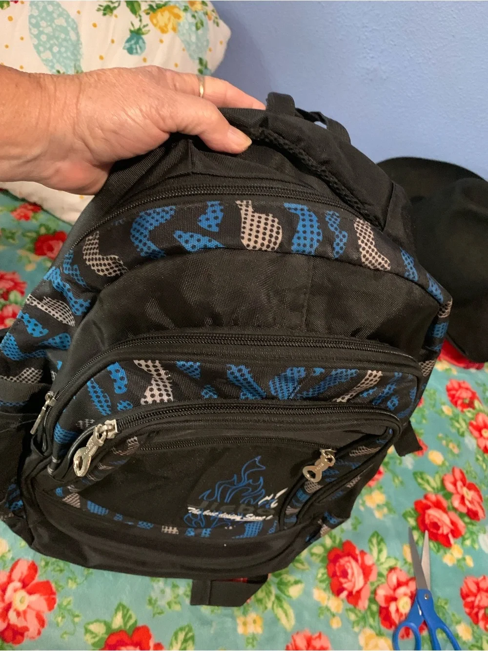 JIEBO The Best Design Sports Bag Backpack Blue Camo & Flame Graphic